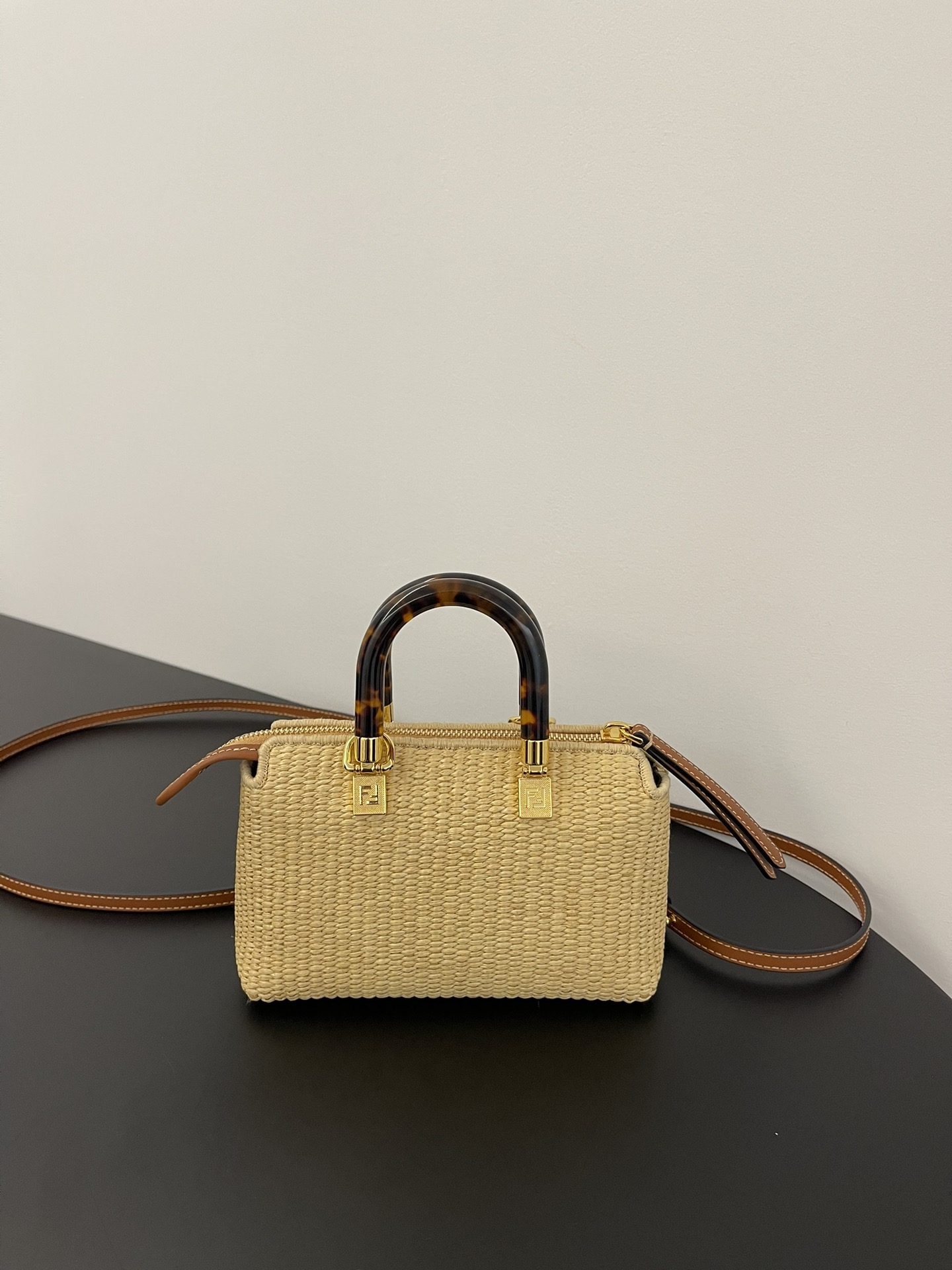 Fendi Mini By The Way Cotton Fiber Boston Shoulder Bag Beige